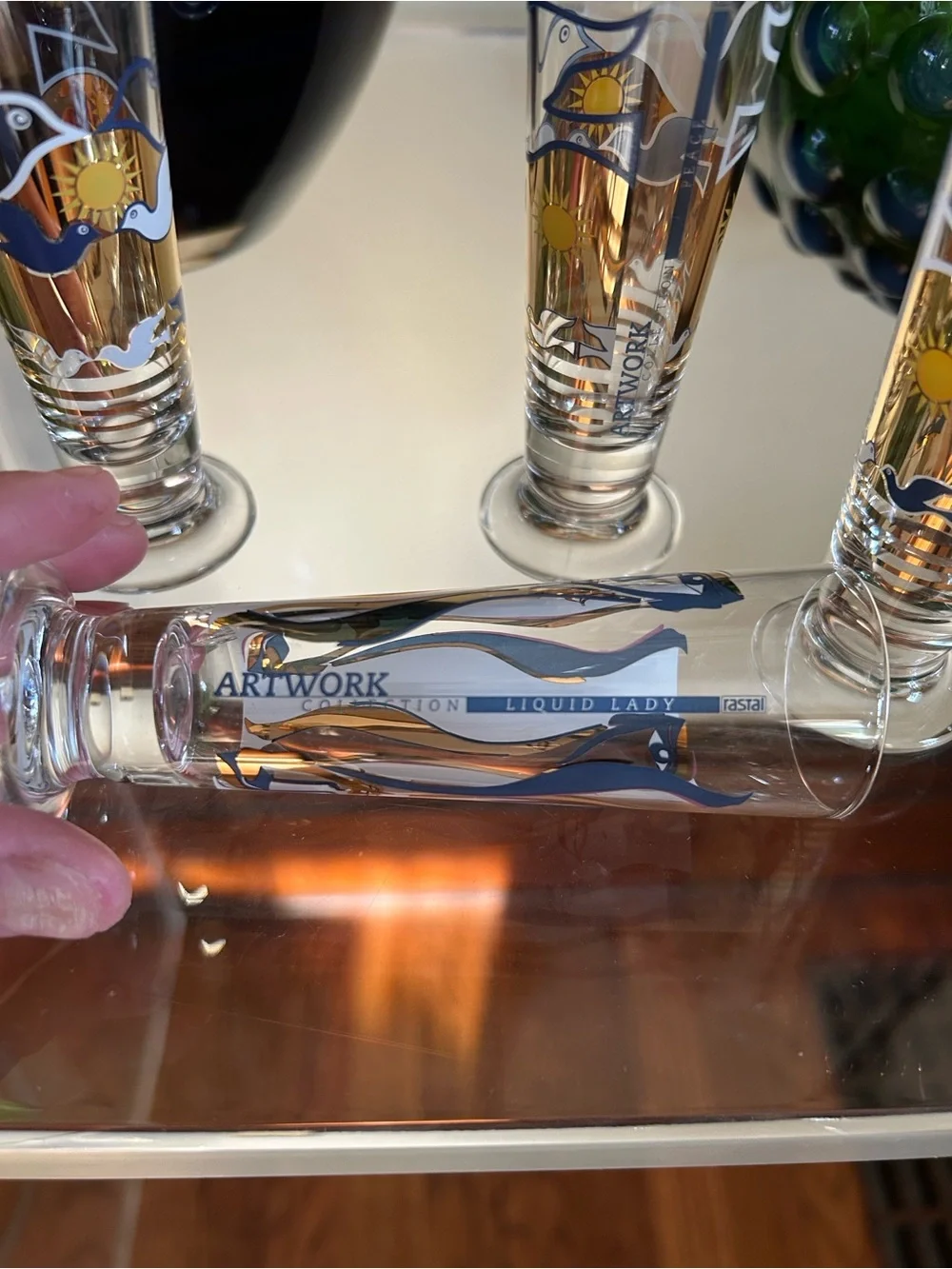 Vintage Rastal Artwork Collection “Liquid Lady” & “Peace” Footed Cordial Glasses
